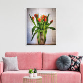 Toile Tulipes rouges Mur en briques blanches (Insitu(Salon))