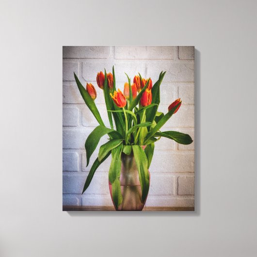 Toile Tulipes rouges Mur en briques blanches (Recto)
