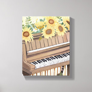 Toile Tune in Bloom Tournesol Floral Aquarelle Piano