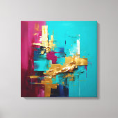 Toile Turquoise Abstrait moderne, Magneta et Gold Swirl (Recto)