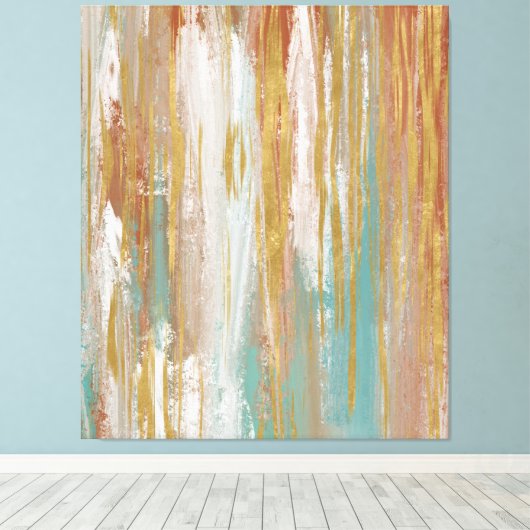 Toile Turquoise, blanc, rouge ocre et or Abstrait (Insitu (Plancher de Bois))