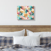 Toile Turquoise Brown peinture Abstraite motif floral (Insitu(Chambre))