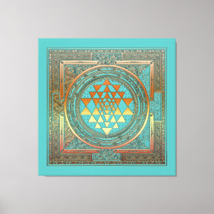 Toile turquoise de symbole d'or de chakra de manala de