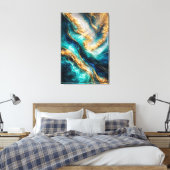 Toile Turquoise & Gold Marble Swirls Canvas Print (Insitu(Chambre))