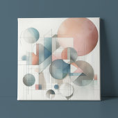 Toile Turquoise Gris Bleu Beige Roue Rouge Abstrait Art