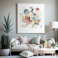 Turquoise Gris Bleu Beige Roue Rouge Abstrait Art