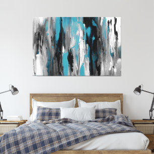 Toile Turquoise gris noir et blanc Abstrait