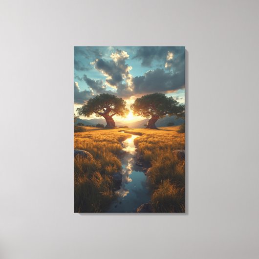 Toile Twin Guardians – Golden Meadow Sunset Canvas Print (Recto)