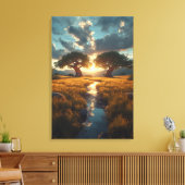 Toile Twin Guardians – Golden Meadow Sunset Canvas Print (Insitu(Salon))