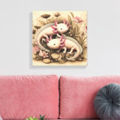 Toile Two Axolotls with Vintage Botanical Touch (Insitu(Salon))