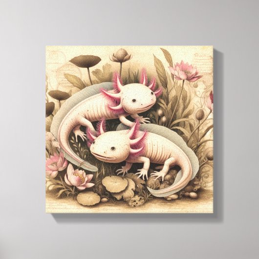 Toile Two Axolotls with Vintage Botanical Touch (Recto)