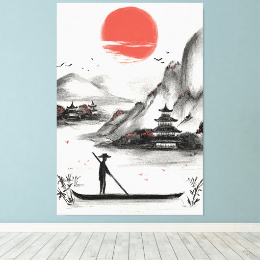 Toile typical Japanese mountain landscape in hand-drawn (Insitu (Plancher de Bois))