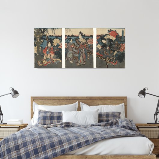 Toile Ukiyo-e Triptych : Profiter d'un jardin de pivoine (Insitu(Chambre))