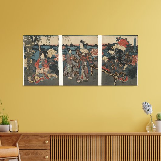 Toile Ukiyo-e Triptych : Profiter d'un jardin de pivoine (Insitu(Salon))