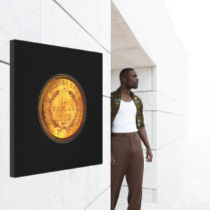 Toile Un arrière - plan noir de pièce de monnaie d'or 