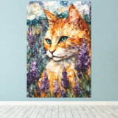Toile Un beau chat gingembre dans un champ de lavande (Insitu (Plancher de Bois))