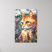 Toile Un beau chat gingembre dans un champ de lavande (Recto)