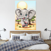 Toile Un bébé éléphant qui sonne heureux dans la savane (Insitu(Chambre))