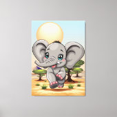 Toile Un bébé éléphant qui sonne heureux dans la savane (Recto)