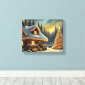 Toile Un Cabine d'hiver douillet dans une forêt de neige (Insitu (Plancher de Bois))