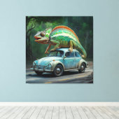 Toile Un caméléon perché sur une voiture dans un tableau (Insitu (Plancher de Bois))