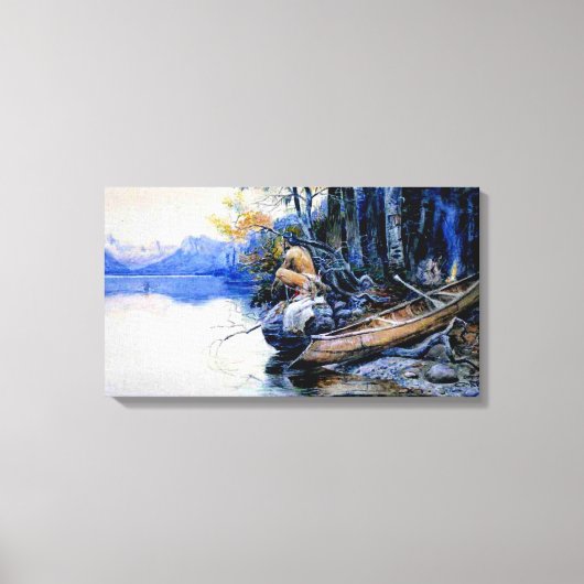 Toile Un camping au bord du lac par Charles M. Russell (Recto)