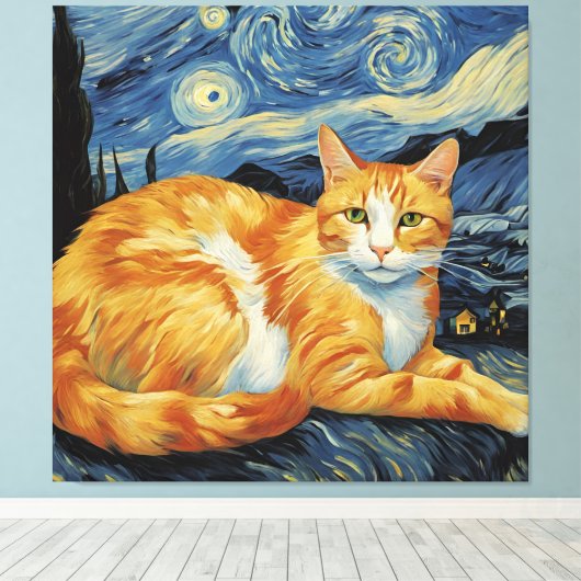 Toile Un chat dans la nuit étoilée (Insitu (Plancher de Bois))