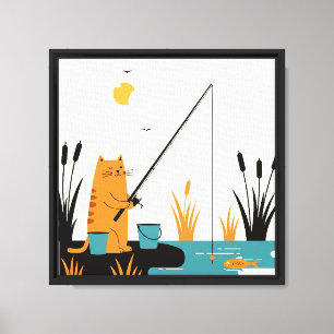 Toile Un chat pêchant dans le ruisseau
