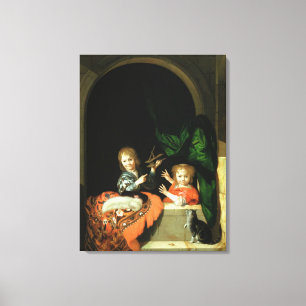 Toile Un chat qui regarde deux garçons
