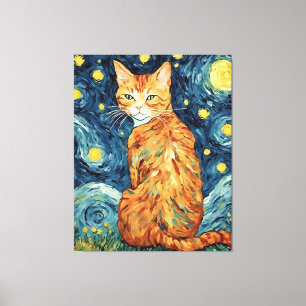 Toile Un chat roux tabby dans La Nuit étoilée