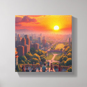 Toile Un coucher de soleil vif sur un paysage urbain div