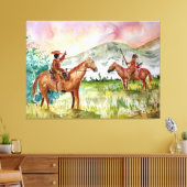 Toile Un cowboy à cheval rencontre les Amérindiens (Insitu(Salon))