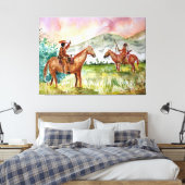 Toile Un cowboy à cheval rencontre les Amérindiens (Insitu(Chambre))