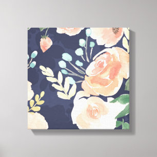 Toile Un délice florissant   Pêche et Roses bleus et pav