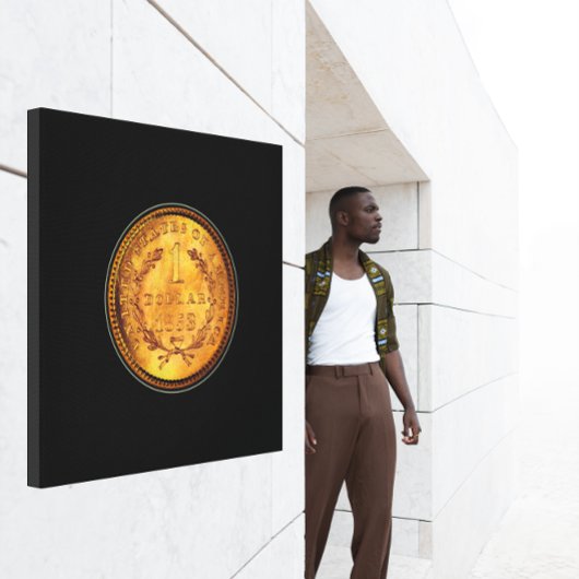 Toile Un dollar d'or 1853 pièce Arrière - plan noir