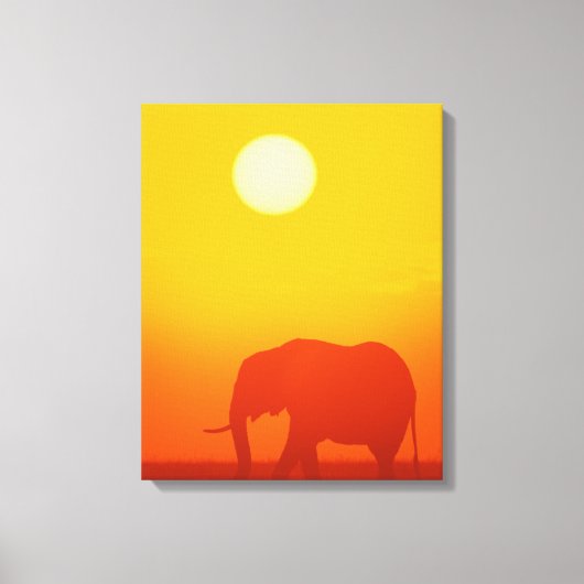 Toile Un éléphant africain se promène au coucher du sole (Recto)