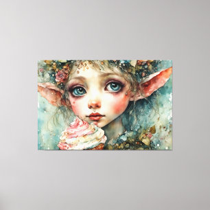 Toile Un elfe adorable avec un gâteau