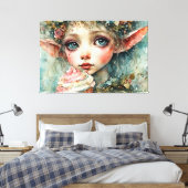 Toile Un elfe adorable avec un gâteau (Insitu(Chambre))