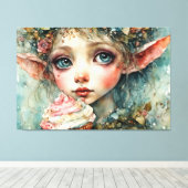 Toile Un elfe adorable avec un gâteau (Insitu (Plancher de Bois))