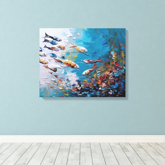 Toile un groupe de poissons nageant dans l'océan (Insitu (Plancher de Bois))