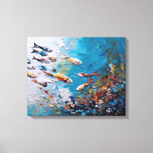 Toile un groupe de poissons nageant dans l'océan