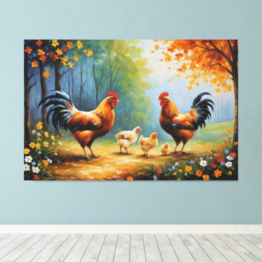 Toile un groupe de poulets et un coq (Insitu (Plancher de Bois))