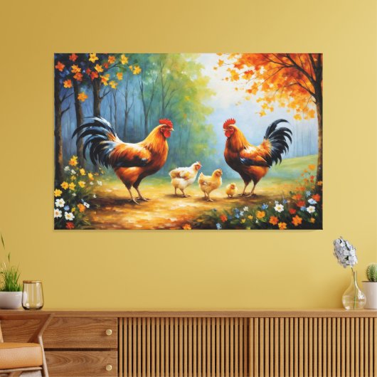 Toile un groupe de poulets et un coq (Insitu(Salon))