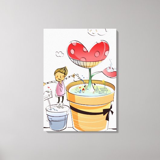 Toile Un homme arrose un plante en pots (Recto)
