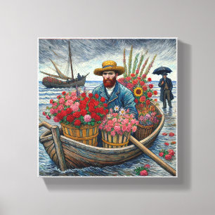 Toile Un homme dans un petit bateau en bois Van Gogh Art