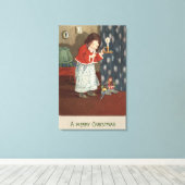 Toile Un joyeux NoëlFille tenant un chandelier (Insitu (Plancher de Bois))