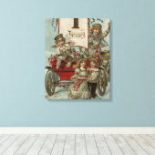 Toile Un joyeux Nouvel AnEnfants autour d'une Wagon Roug (Insitu (Plancher de Bois))