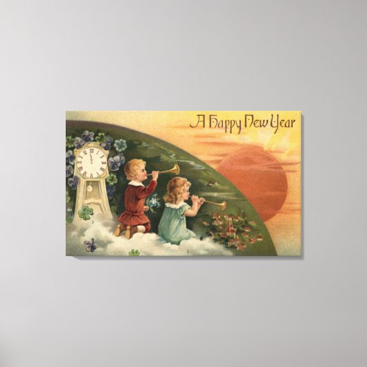 Toile Un Joyeux Nouvel AnLes Enfants Soufflent Des Tromp (Recto)