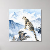 Toile Un léopard des neiges sur un pic enneigé (Recto)