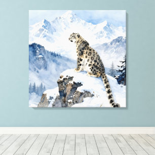 Toile Un léopard des neiges sur un pic enneigé